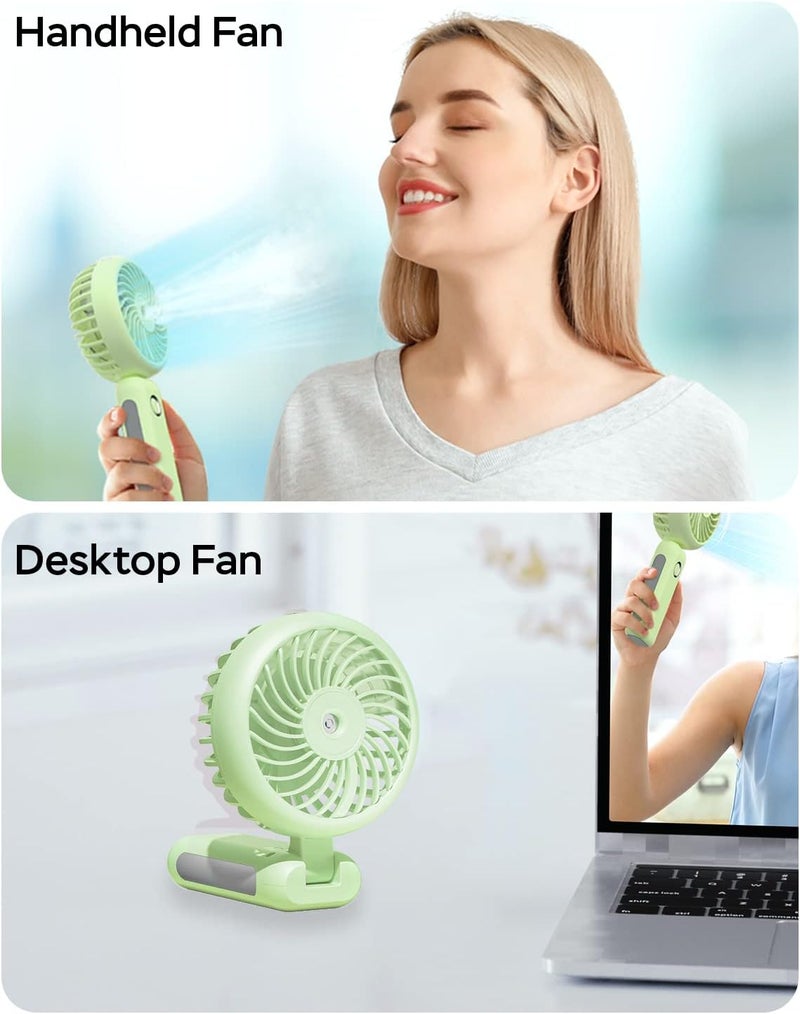 RNKRUN Portable Handheld Misting Fan, 4000mAh USB Rechargeable Personal Foldable Fan with Water Tank Battery Operated Spray Water Mist Makeup Small Face Steamer for Travel Outdoors Office matcha - Image 2